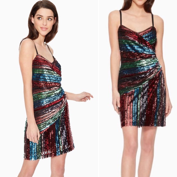 NWT Parker Black Rainbow Sequin Mini Wrap Dress - Picture 1 of 15